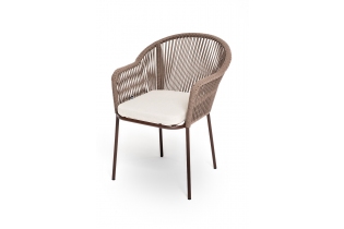 «Лион» стул плетеный из роупа, каркас из стали светло-серый (RAL7035) шагрень, роуп серый меланж круглый, ткань светло-серая